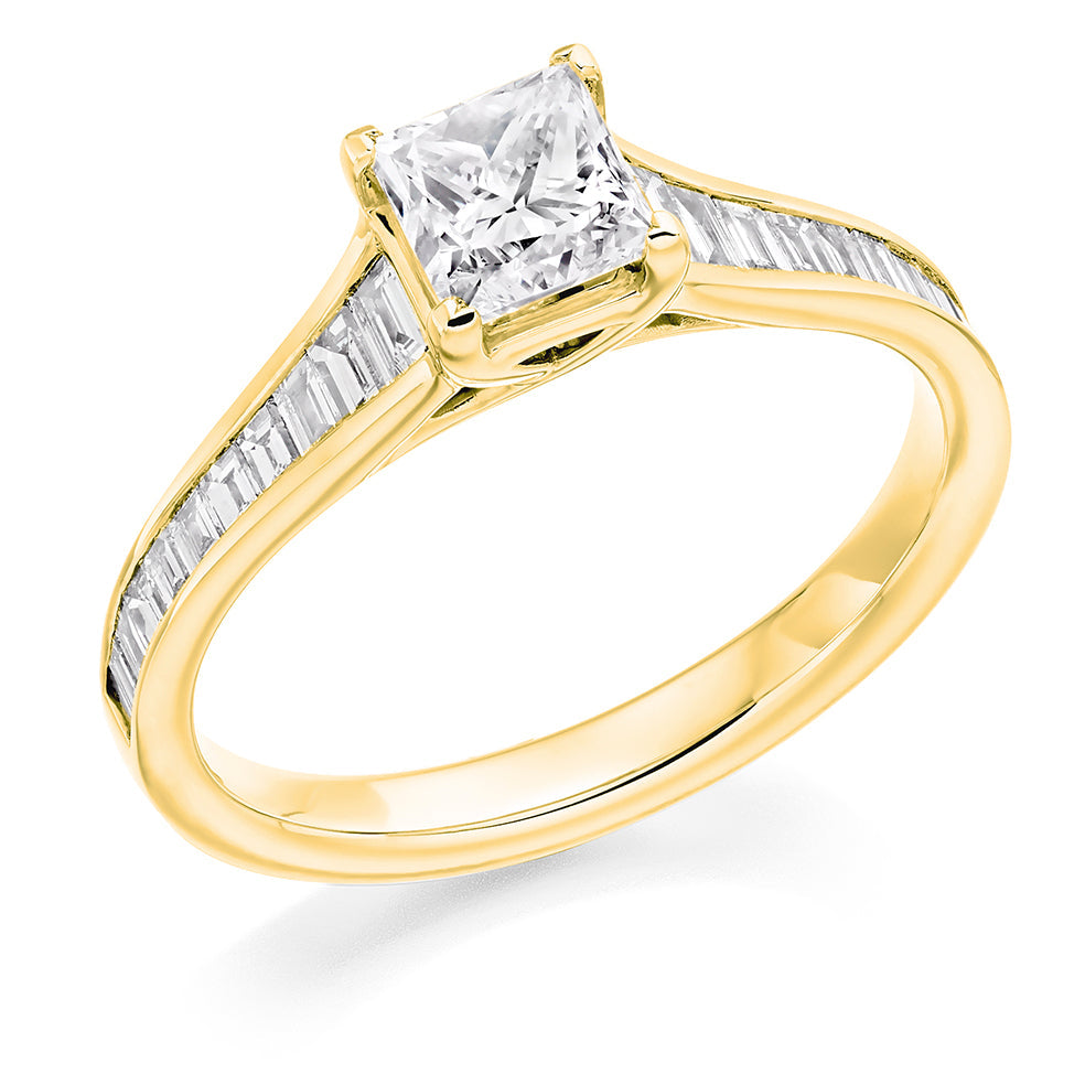 Channel-Set Solitaire Princess Cut Engagement Ring, 0.75ct in Yellow Gold
