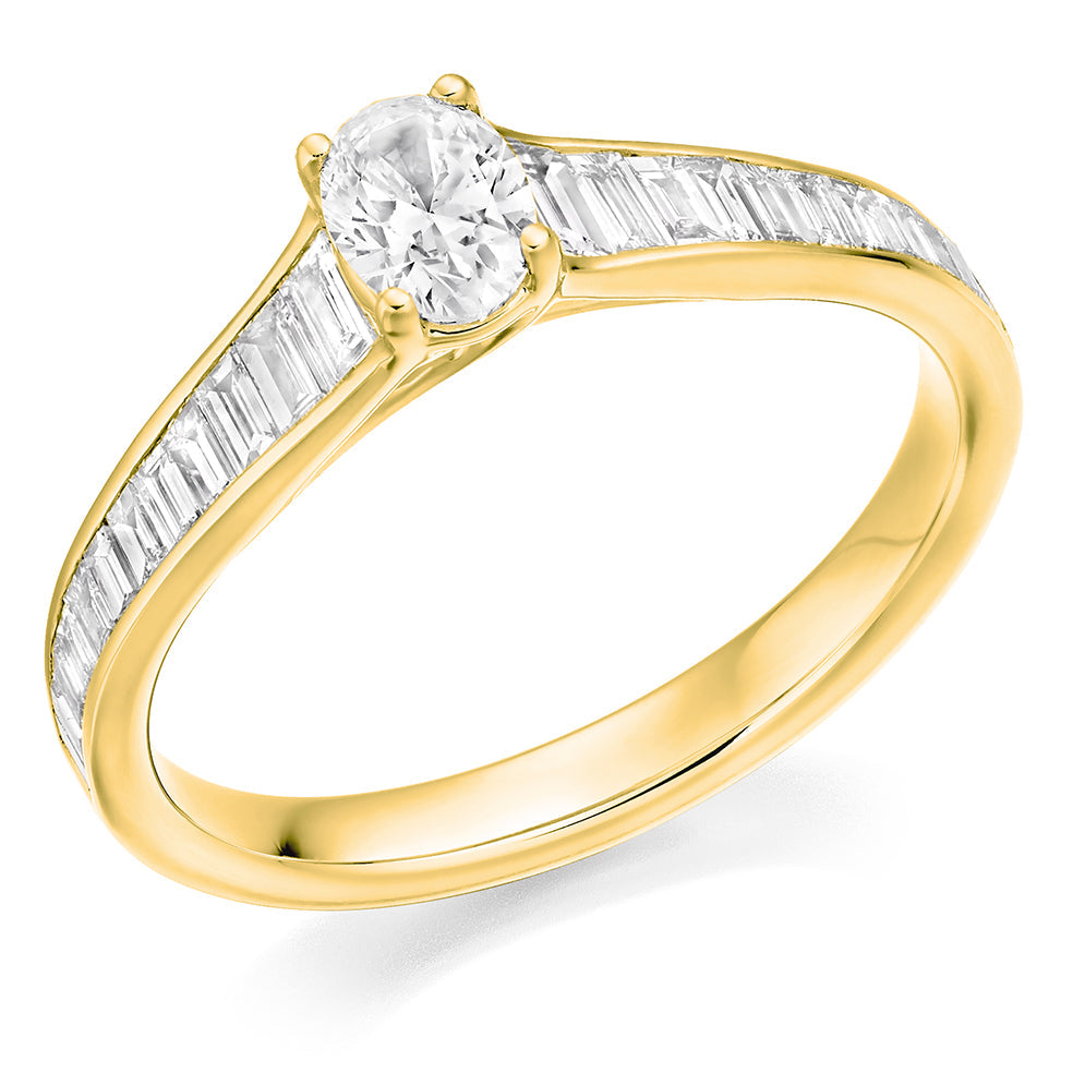 Channel-Shouldered Solitaire Oval Cut Engagement Ring, 0.33ct in Yellow Gold