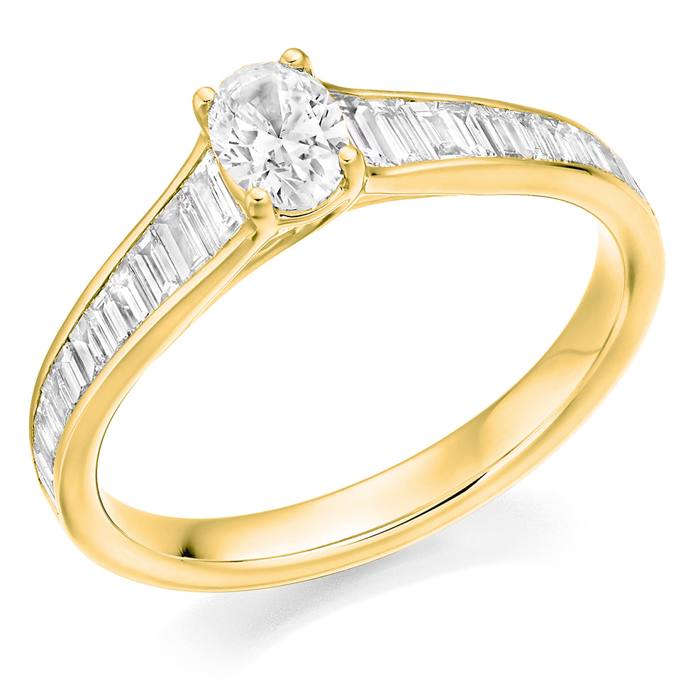 Channel-Shouldered Solitaire Oval Cut Engagement Ring, 0.33ct in Yellow Gold