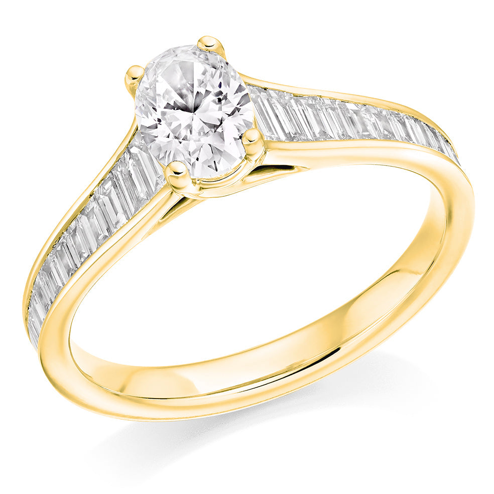 Channel-Shouldered Solitaire Oval Cut Engagement Ring in Yellow Gold