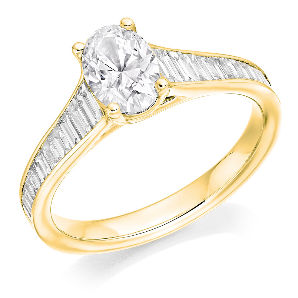 Channel-Set Solitaire Oval Cut Engagement Ring in Yellow Gold