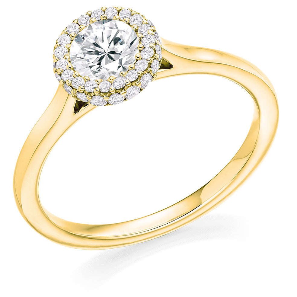 Halo with Plain Shoulders Round Brilliant Engagement Ring, 0.5ct in Yellow Gold