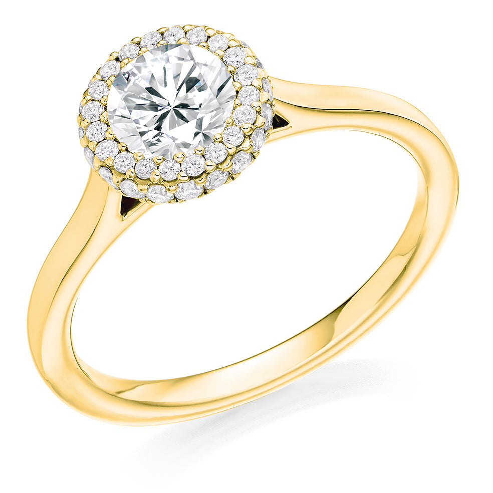 Quiet Halo Round Brilliant Engagement Ring, 0.75ct in Yellow Gold