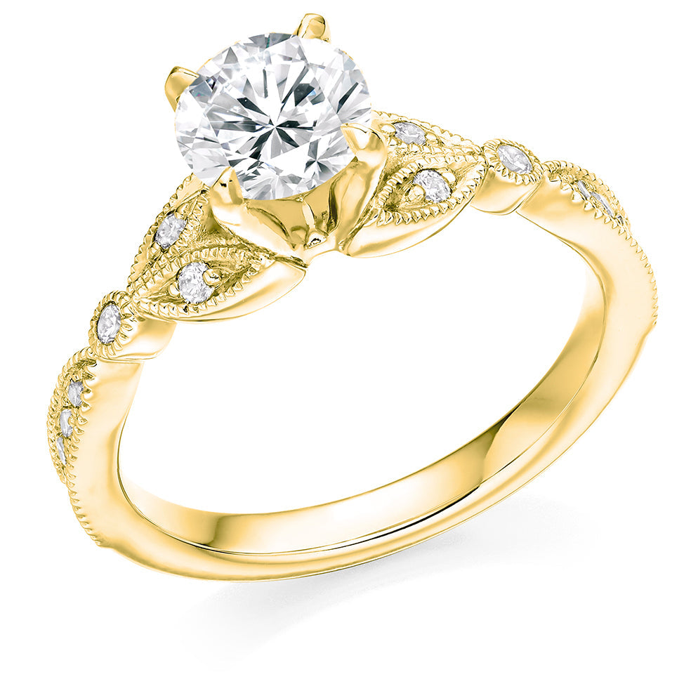Pavé-Shouldered Solitaire Round Brilliant Engagement Ring, 1.0ct in Yellow Gold