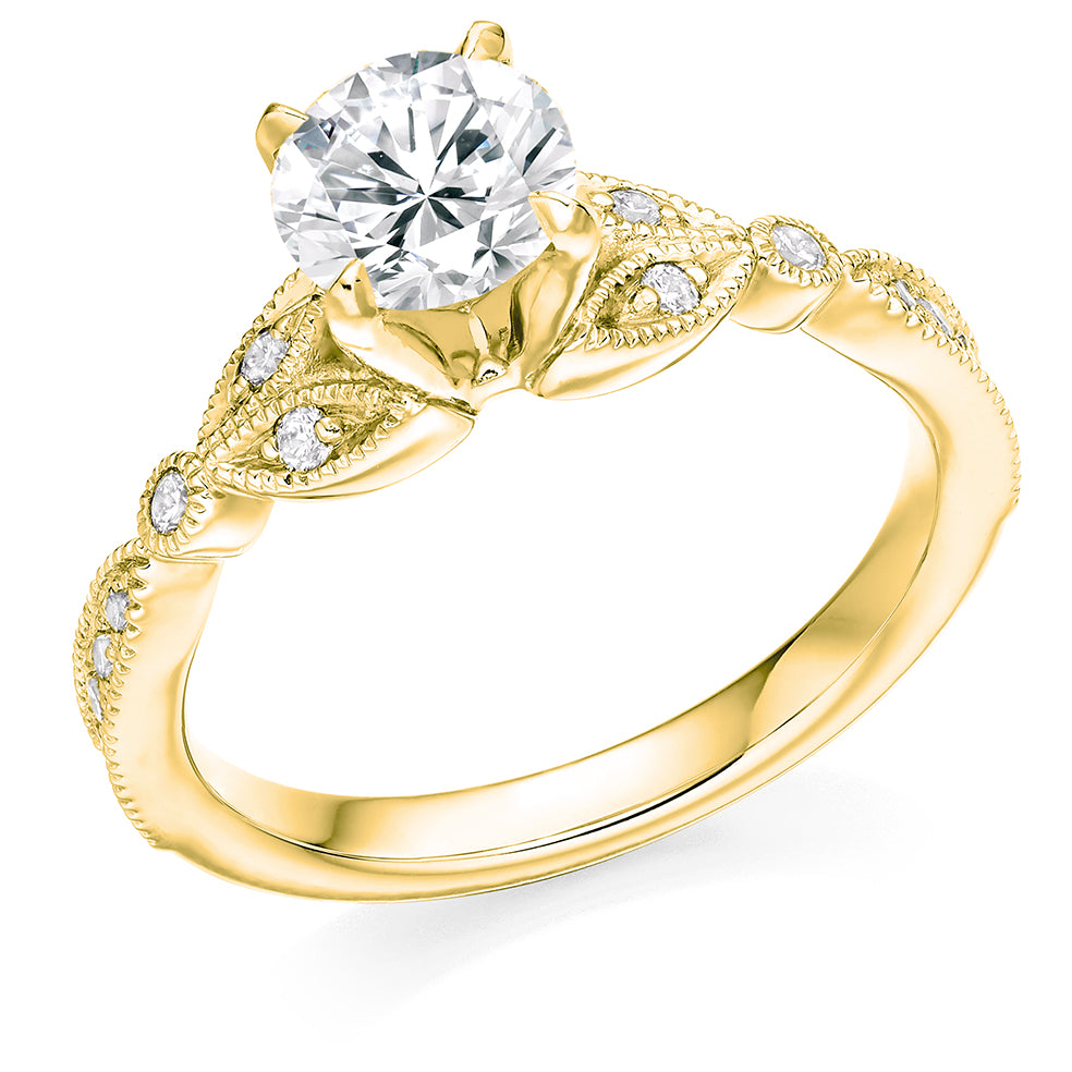 Pavé-Shouldered Solitaire Round Brilliant Engagement Ring, 1.0ct in Yellow Gold