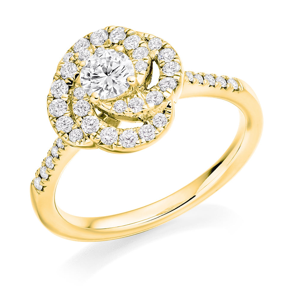 Classic Halo Round Brilliant Engagement Ring 0.78ct in Yellow Gold
