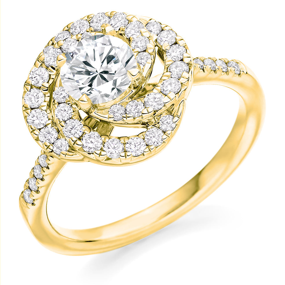 Classic Halo Round Brilliant Engagement Ring, 0.75ct in Yellow Gold
