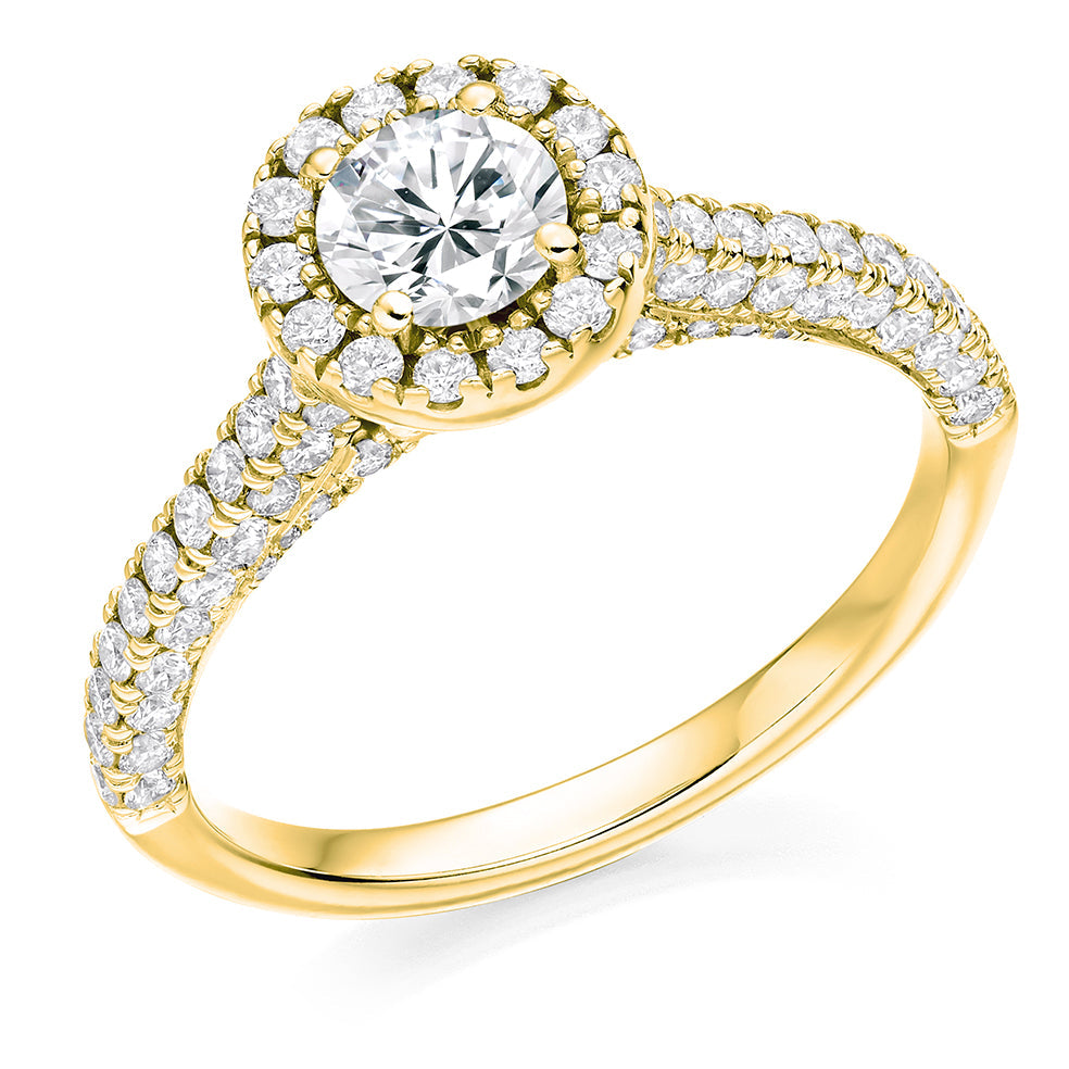 Classic Halo Round Brilliant Engagement Ring 1.5ct in Yellow Gold