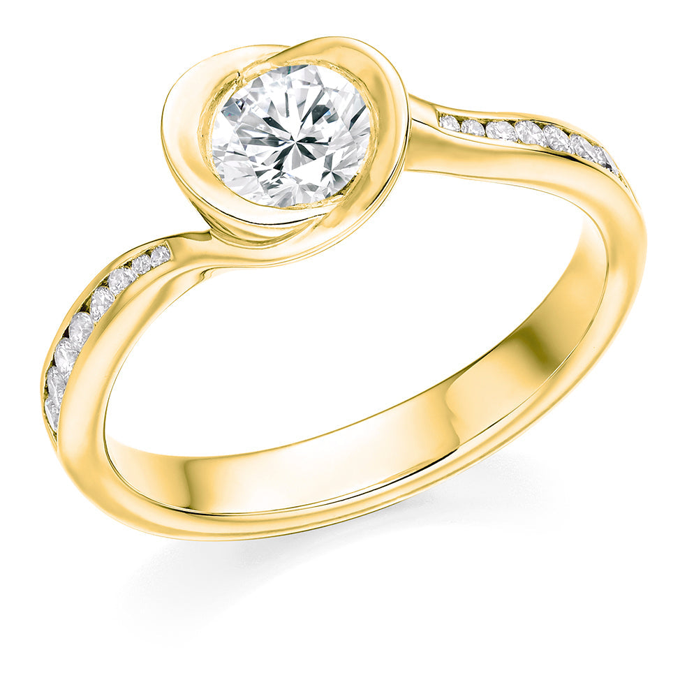 Pavé-Shouldered Solitaire Round Brilliant Engagement Ring, 0.6ct in Yellow Gold
