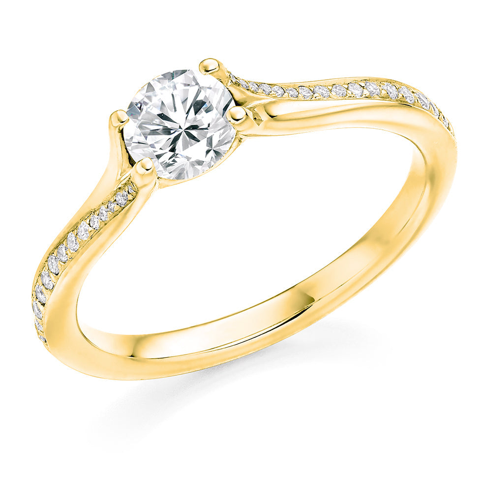 Solitaire with Split Shoulders Round Brilliant Engagement Ring 0.62ct in Yellow Gold