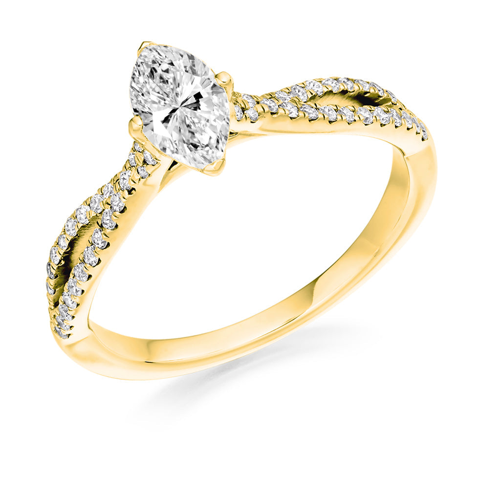 Split-Shoulder Solitaire Marquise Cut Engagement Ring in Yellow Gold