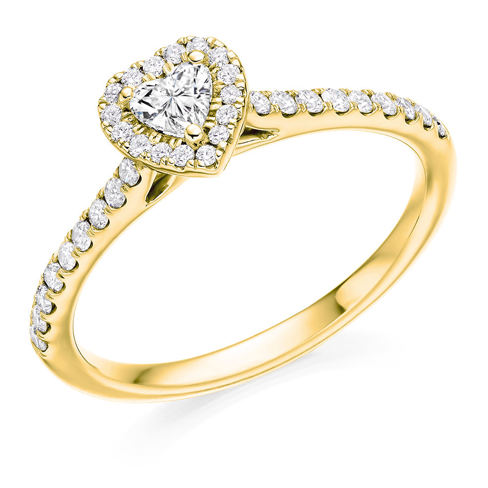 Pavé-Shoulder Halo Heart-Cut Engagement Ring, 0.15ct in Yellow Gold