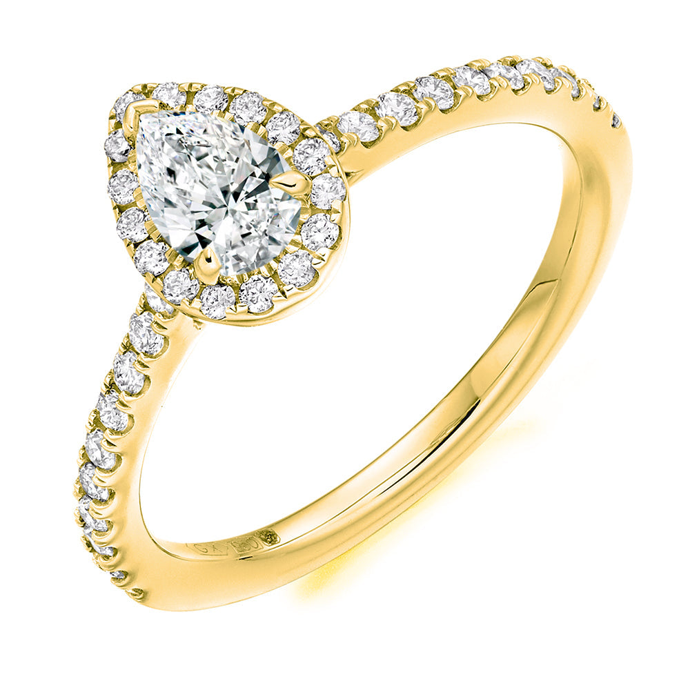 Pavé-Shoulder Halo Pear-Cut Engagement Ring, 0.25ct in Yellow Gold