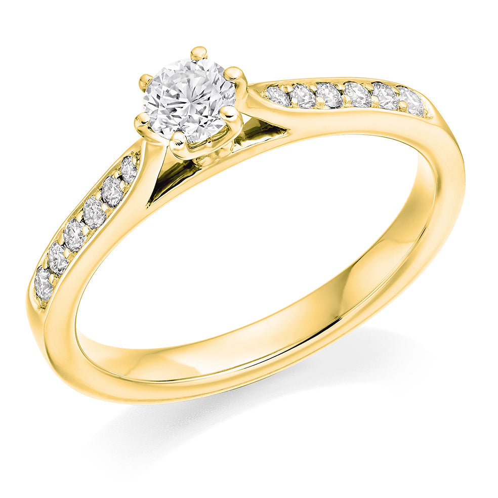 Fine Pavé Solitaire Round Brilliant Engagement Ring 0.42ct in Yellow Gold