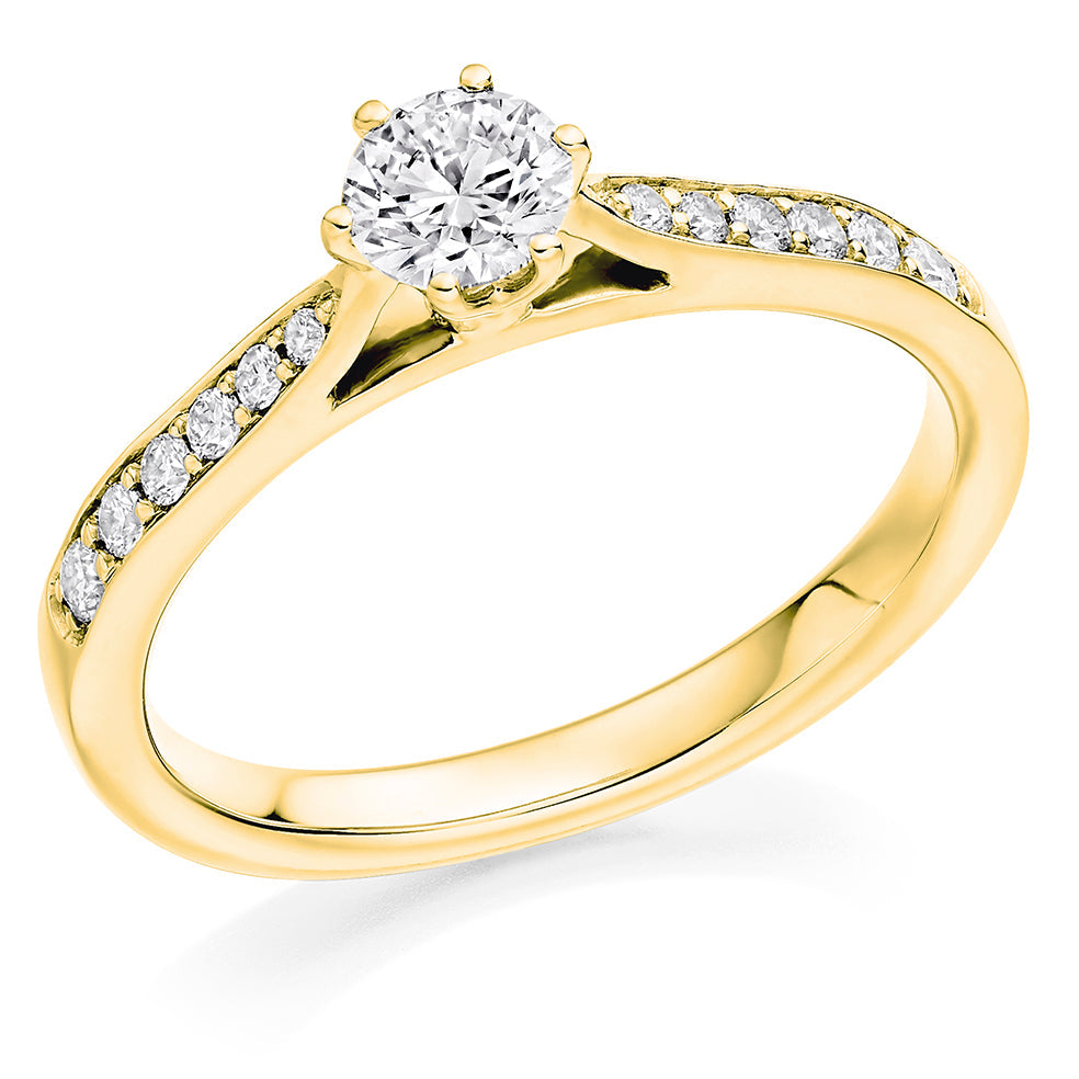 Pavé-Shouldered Solitaire Round Brilliant Engagement Ring 0.5ct in Yellow Gold