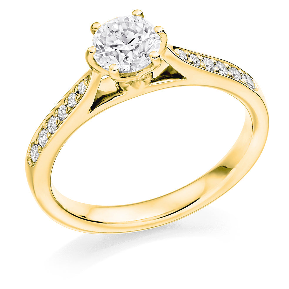 Fine Pavé Solitaire Round Brilliant Engagement Ring, 0.75ct in Yellow Gold