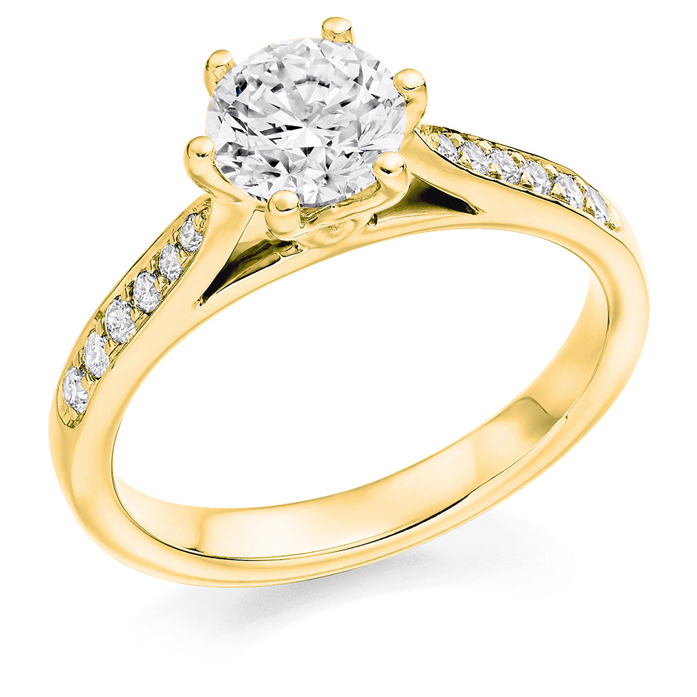 Pavé-Shouldered Solitaire Round Brilliant Engagement Ring, 0.9ct in Yellow Gold