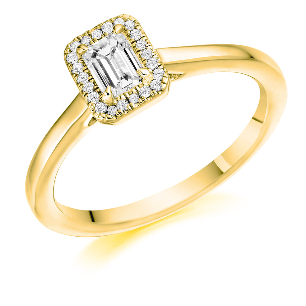 Quiet Halo Emerald Cut Engagement Ring, 0.25ct in Yellow Gold