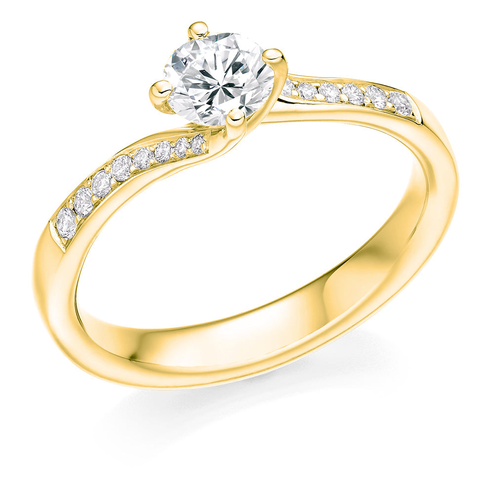 Fine Pavé Solitaire Round Brilliant Engagement Ring 0.65ct in Yellow Gold