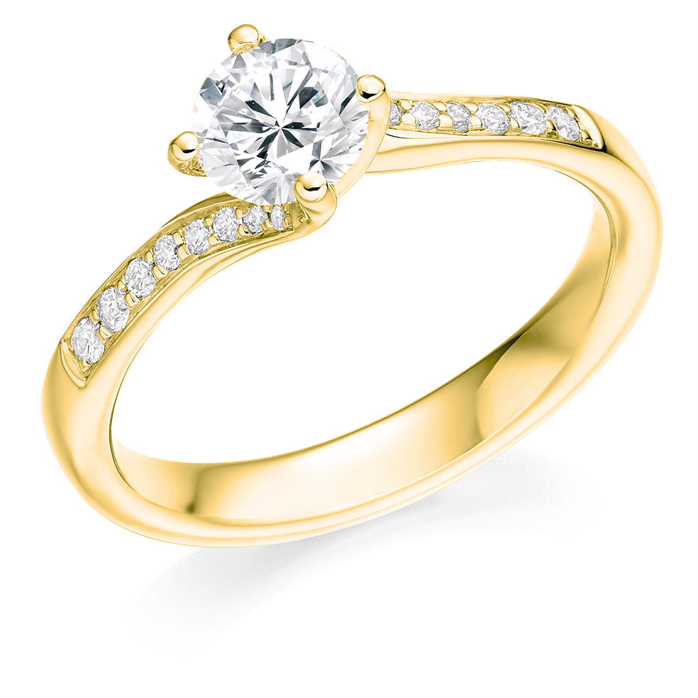 Pavé-Shouldered Solitaire Round Brilliant Engagement Ring 0.9ct in Yellow Gold