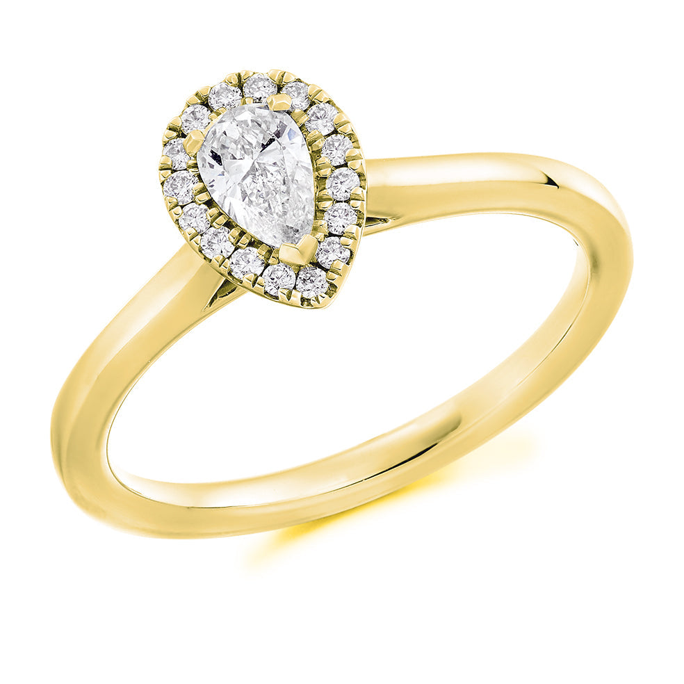 Quiet Halo Pear Cut Engagement Ring in Yellow Gold