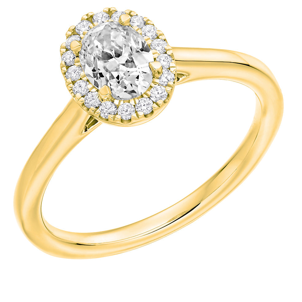 Quiet Halo Oval Cut Engagement Ring in Yellow Gold