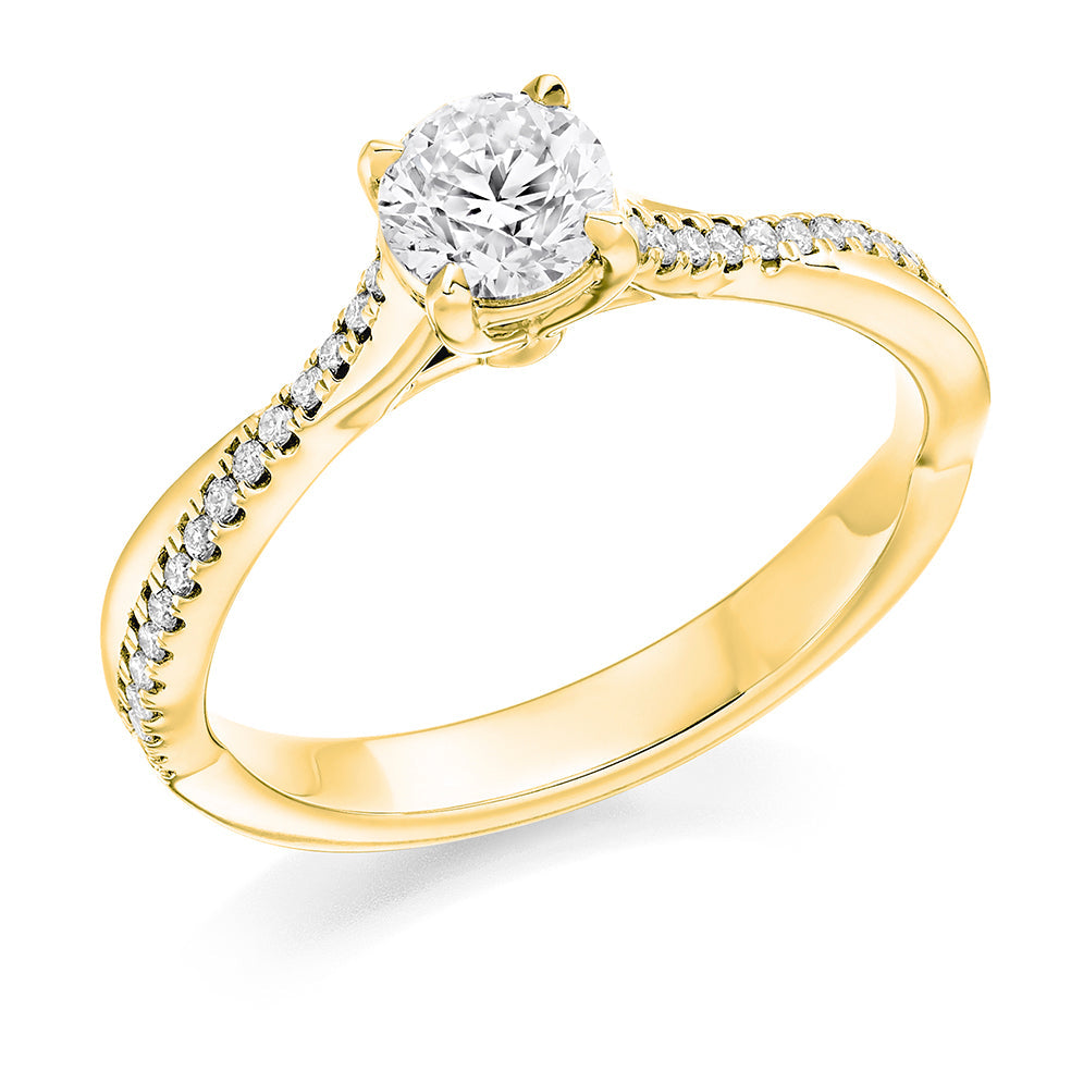 Accent-Shouldered Solitaire Round Brilliant Engagement Ring, 0.5ct in Yellow Gold