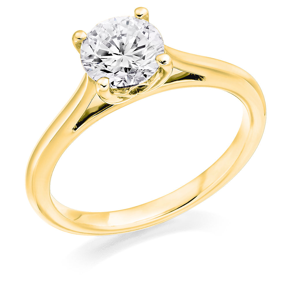 Classic Solitaire Round Brilliant Engagement Ring — Hand Finished in Yellow Gold
