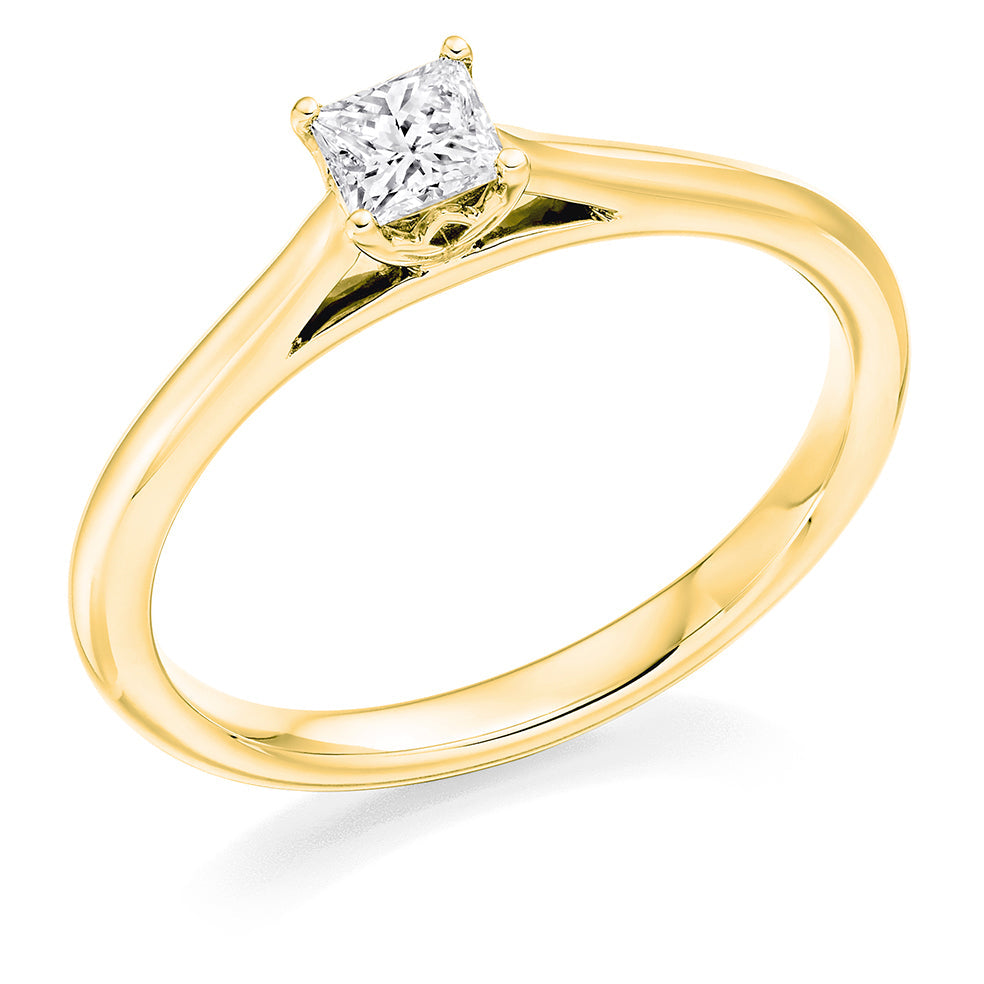 Classic Solitaire Princess Cut Engagement Ring, 0.25ct in Yellow Gold