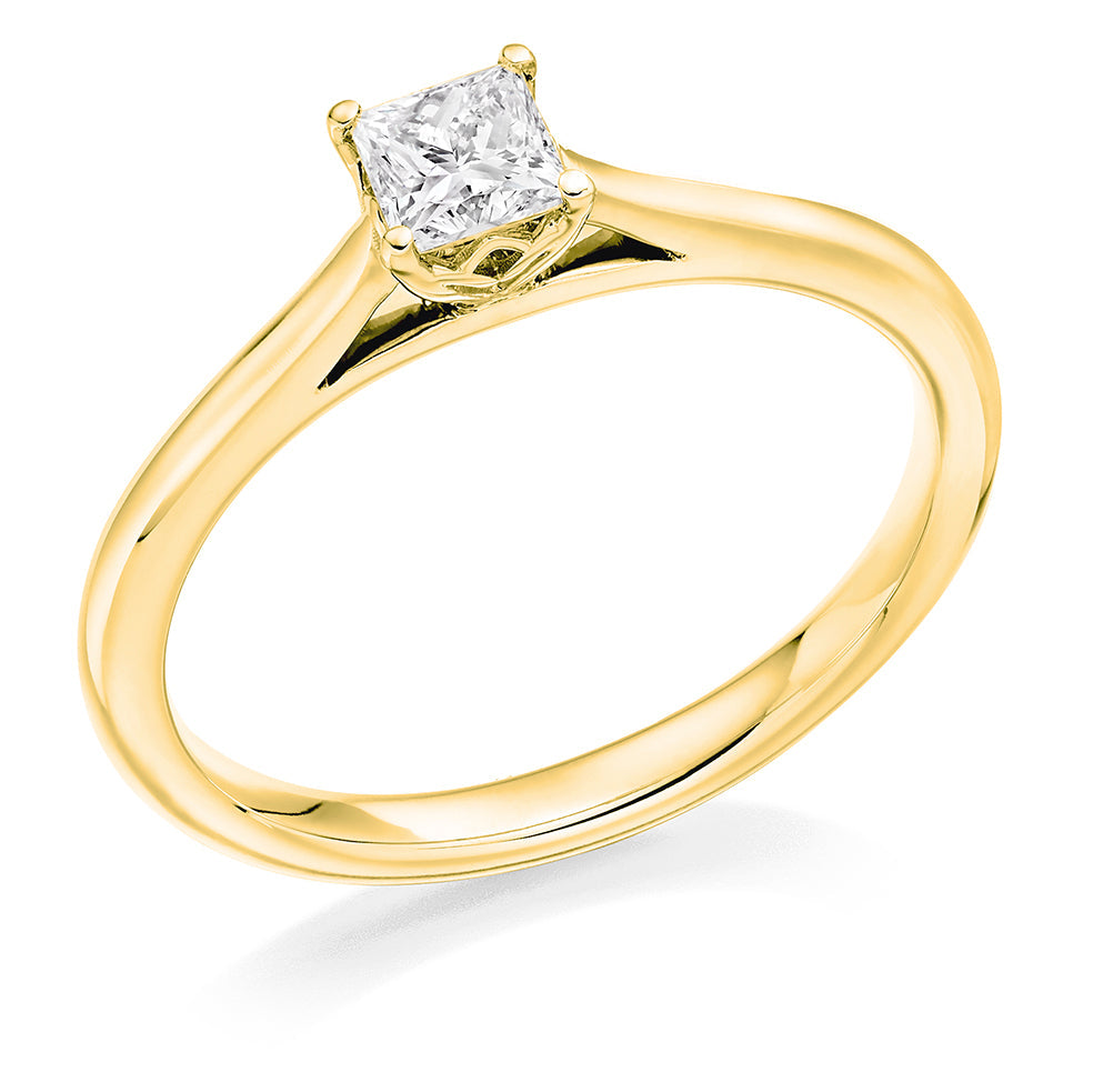 Clean-Band Solitaire Princess Cut Engagement Ring, 0.33ct in Yellow Gold