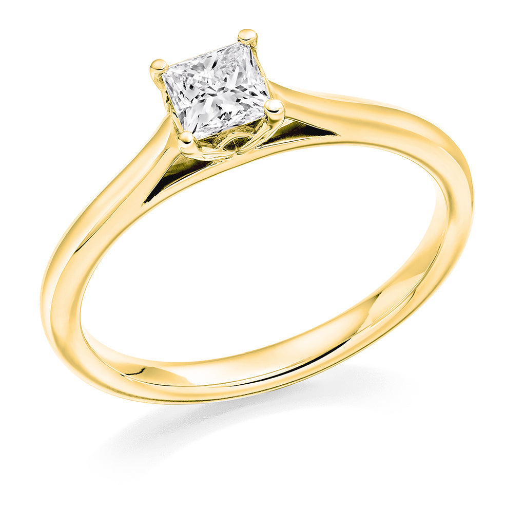 Simple Solitaire Princess Cut Engagement Ring, 0.4ct in Yellow Gold