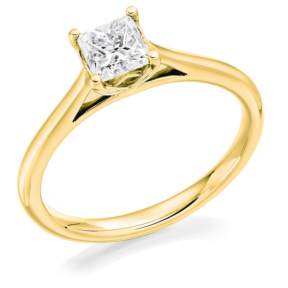 Solitaire Princess Cut Engagement Ring, 0.6ct in Yellow Gold