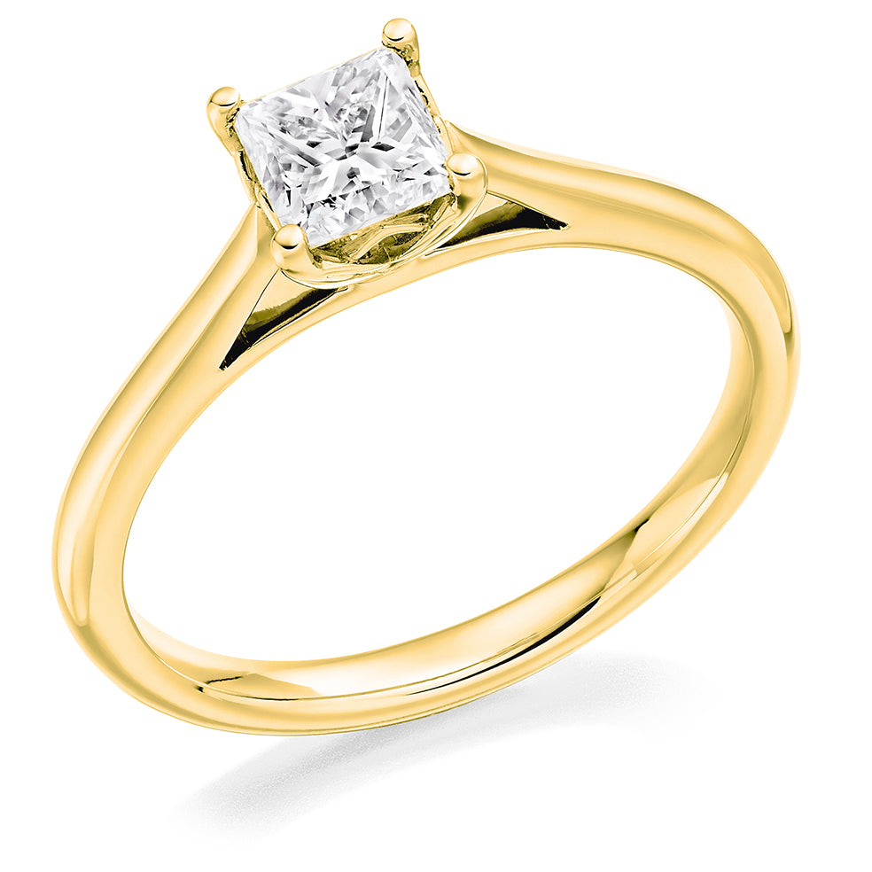 Solitaire Princess Cut Engagement Ring, 0.6ct in Yellow Gold