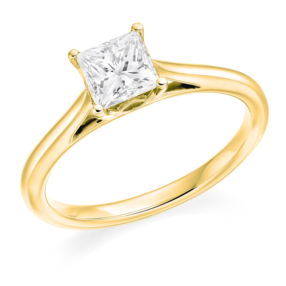 Clean-Band Solitaire Princess Cut Engagement Ring, 0.75ct in Yellow Gold