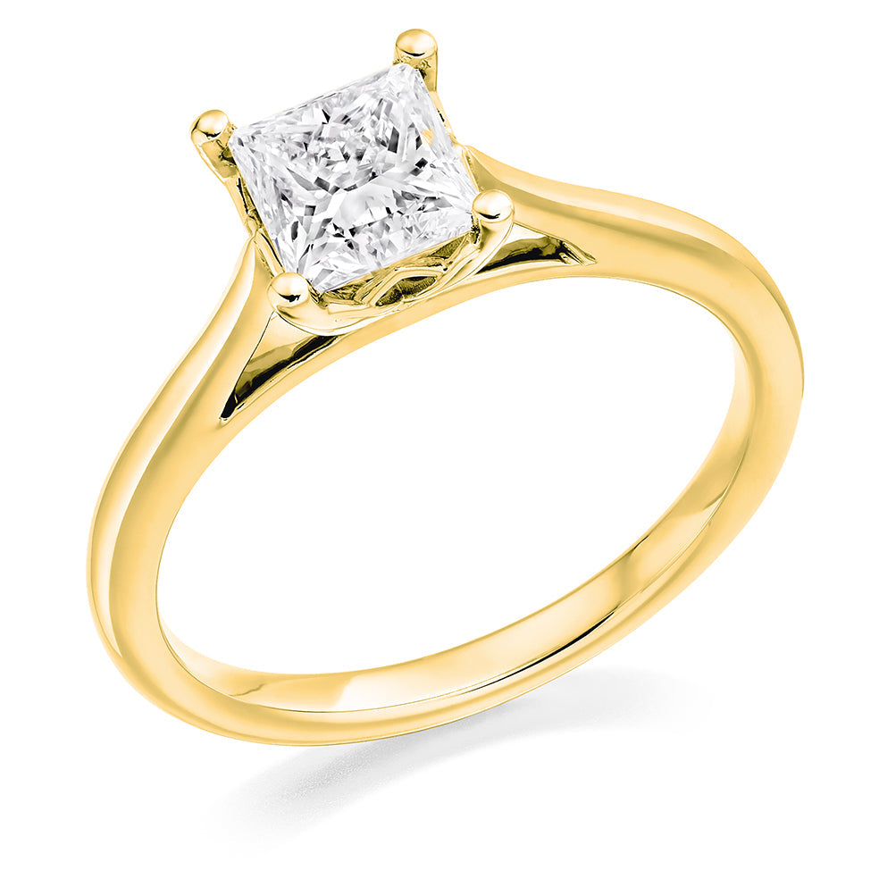 Simple Solitaire Princess Cut Engagement Ring, 1.0ct in Yellow Gold