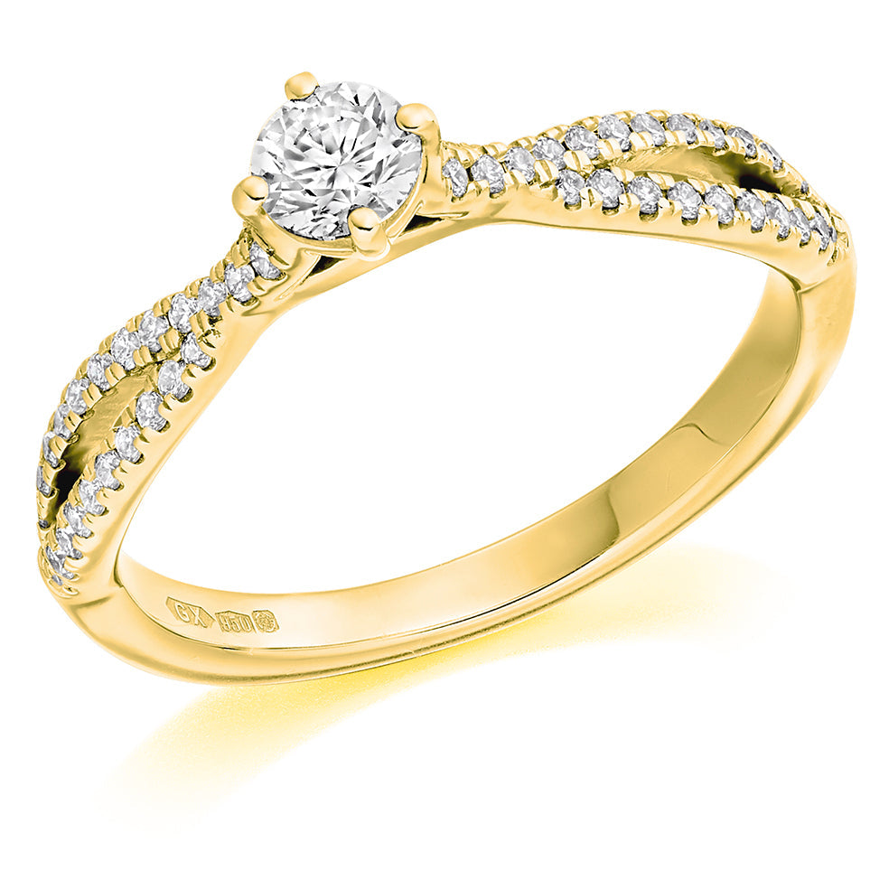 Solitaire with Split Shoulders Round Brilliant Engagement Ring in Yellow Gold
