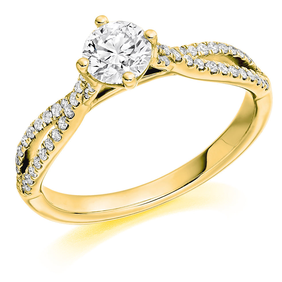 Curved-Shoulder Solitaire Round Brilliant Engagement Ring, 0.5ct in Yellow Gold
