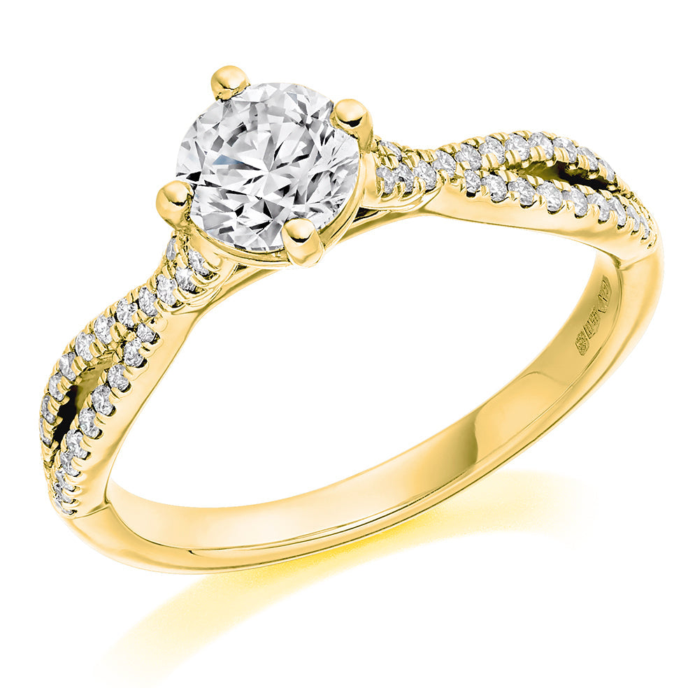 Split-Shoulder Solitaire Round Brilliant Engagement Ring, 0.75ct in Yellow Gold