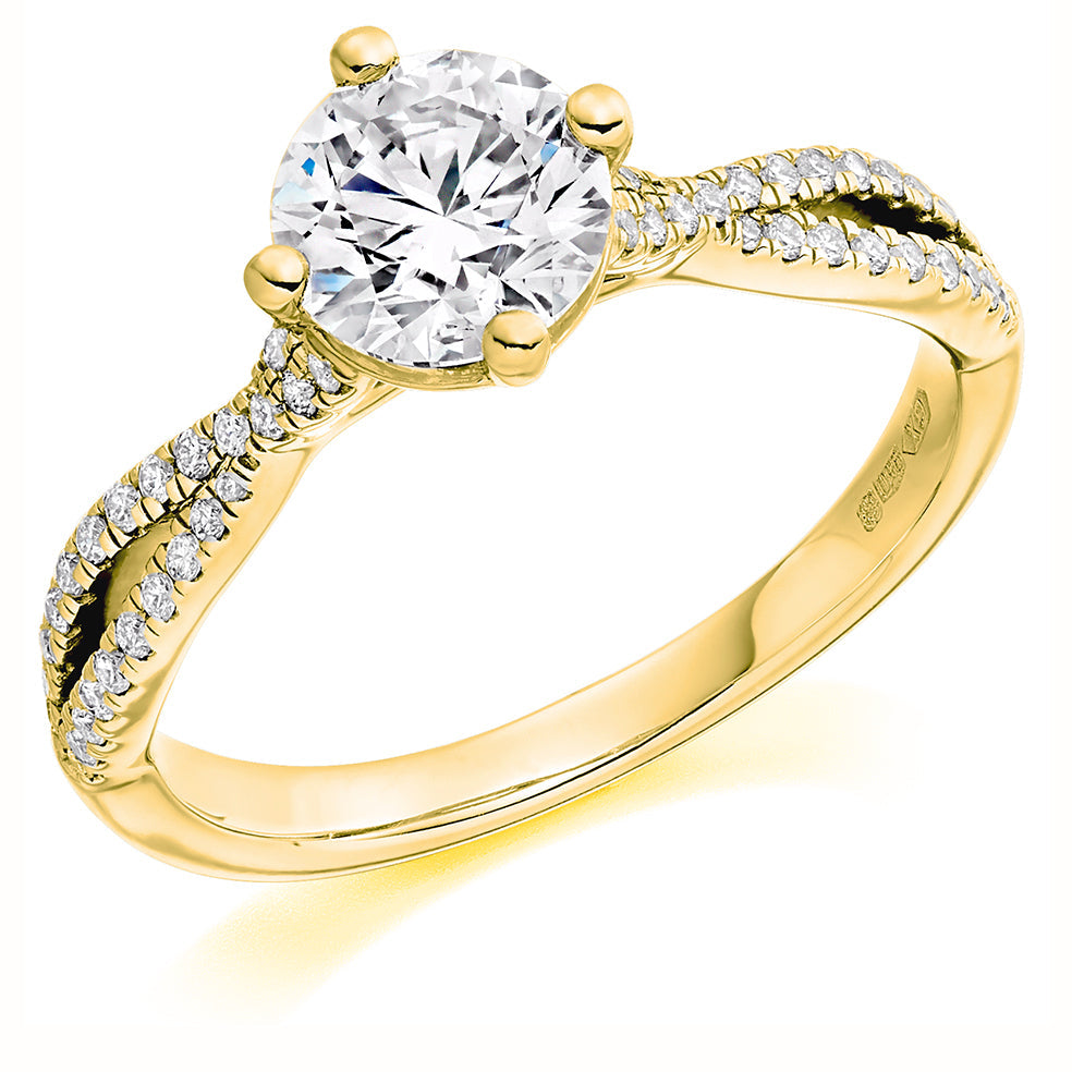 Solitaire with Split Shoulders Round Brilliant Engagement Ring, 1.0ct in Yellow Gold