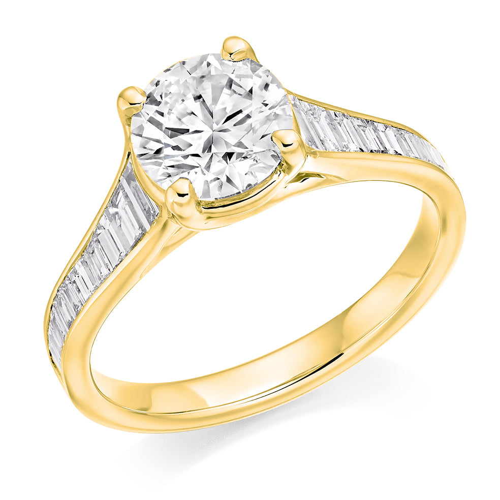 Channel-Shouldered Solitaire Round Brilliant Engagement Ring, 1.3ct in Yellow Gold