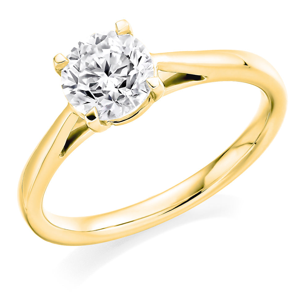 Simple Solitaire Round Brilliant Engagement Ring, 0.9ct in Yellow Gold