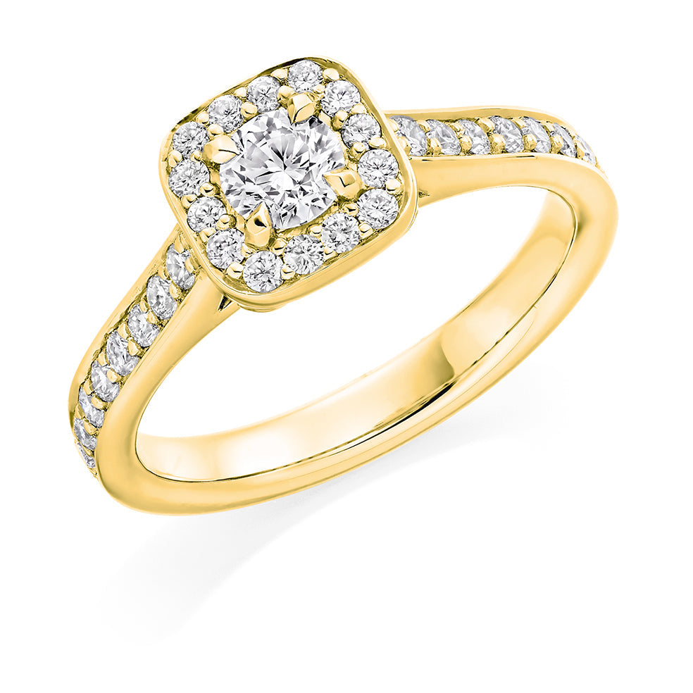 Fine Pavé Halo Round Brilliant Engagement Ring, 0.33ct in Yellow Gold
