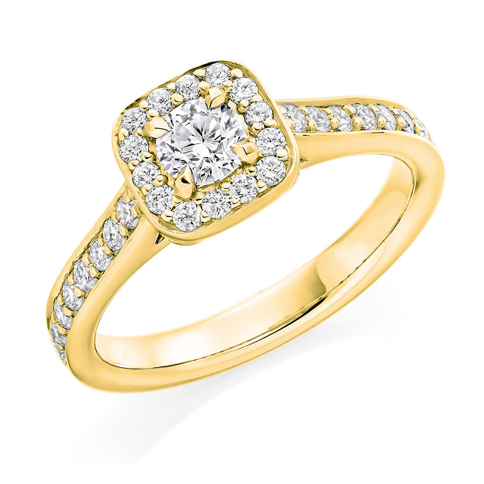 Grain-Set Halo Round Brilliant Engagement Ring in Yellow Gold
