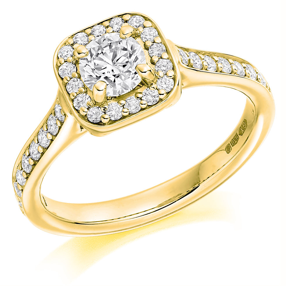 Pavé Halo Round Brilliant Engagement Ring in Yellow Gold