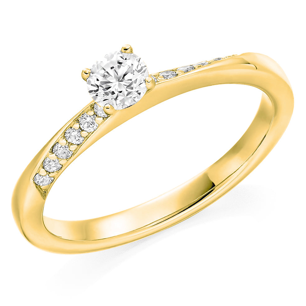 Fine Pavé Solitaire Round Brilliant Engagement Ring, 0.25ct in Yellow Gold