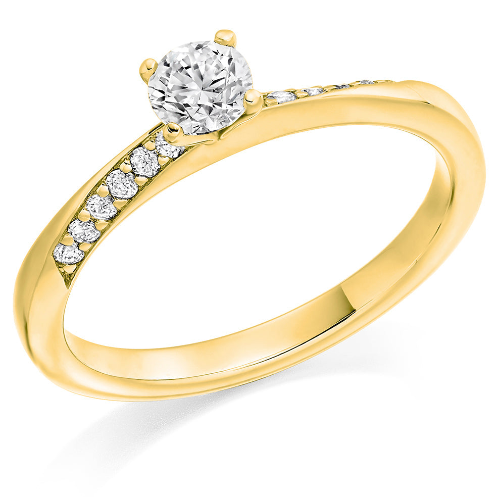Pavé-Shouldered Solitaire Round Brilliant Engagement Ring 0.46ct in Yellow Gold