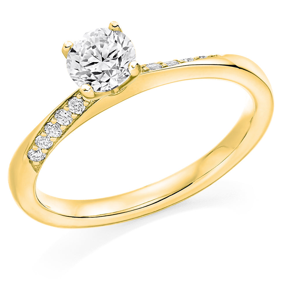 Fine Pavé Solitaire Round Brilliant Engagement Ring 0.63ct in Yellow Gold