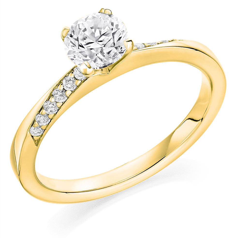 Pavé-Shouldered Solitaire Round Brilliant Engagement Ring 0.88ct in Yellow Gold