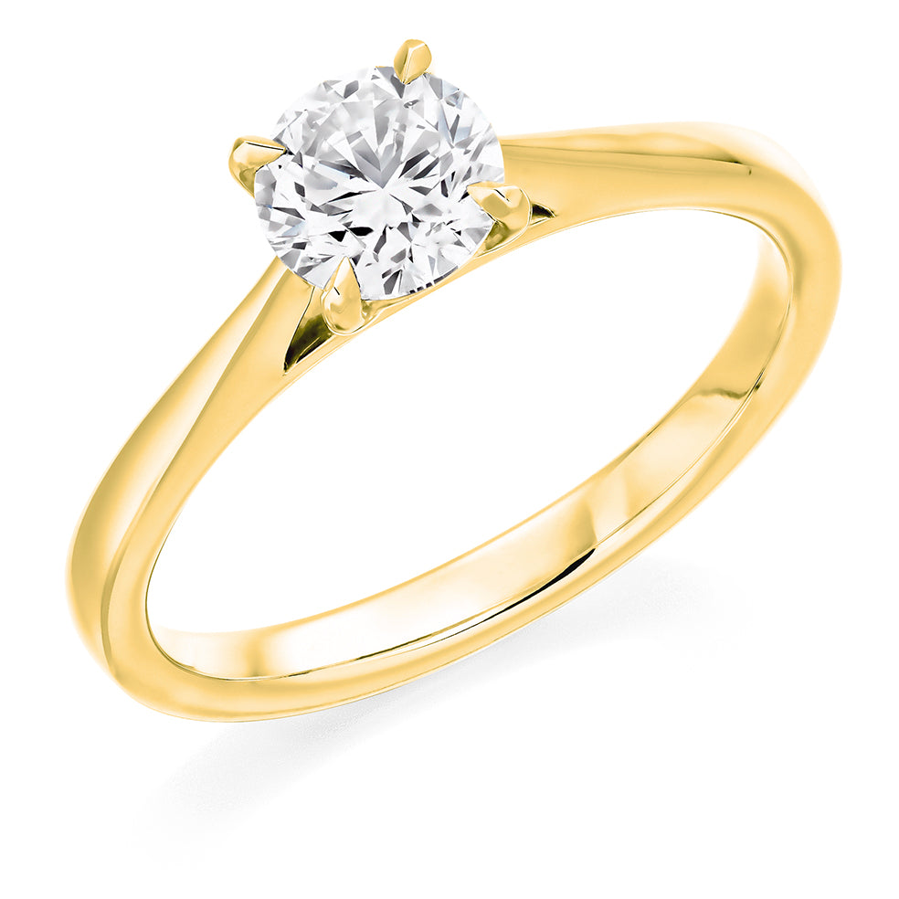 Classic Solitaire Round Brilliant Engagement Ring, 0.75ct in Yellow Gold