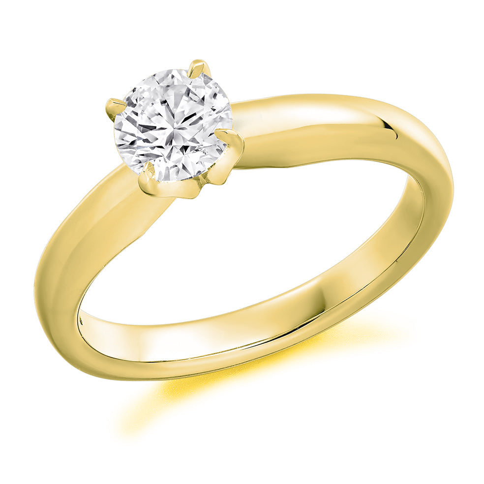 Plain-Band Solitaire Round Brilliant Engagement Ring, 0.4ct in Yellow Gold